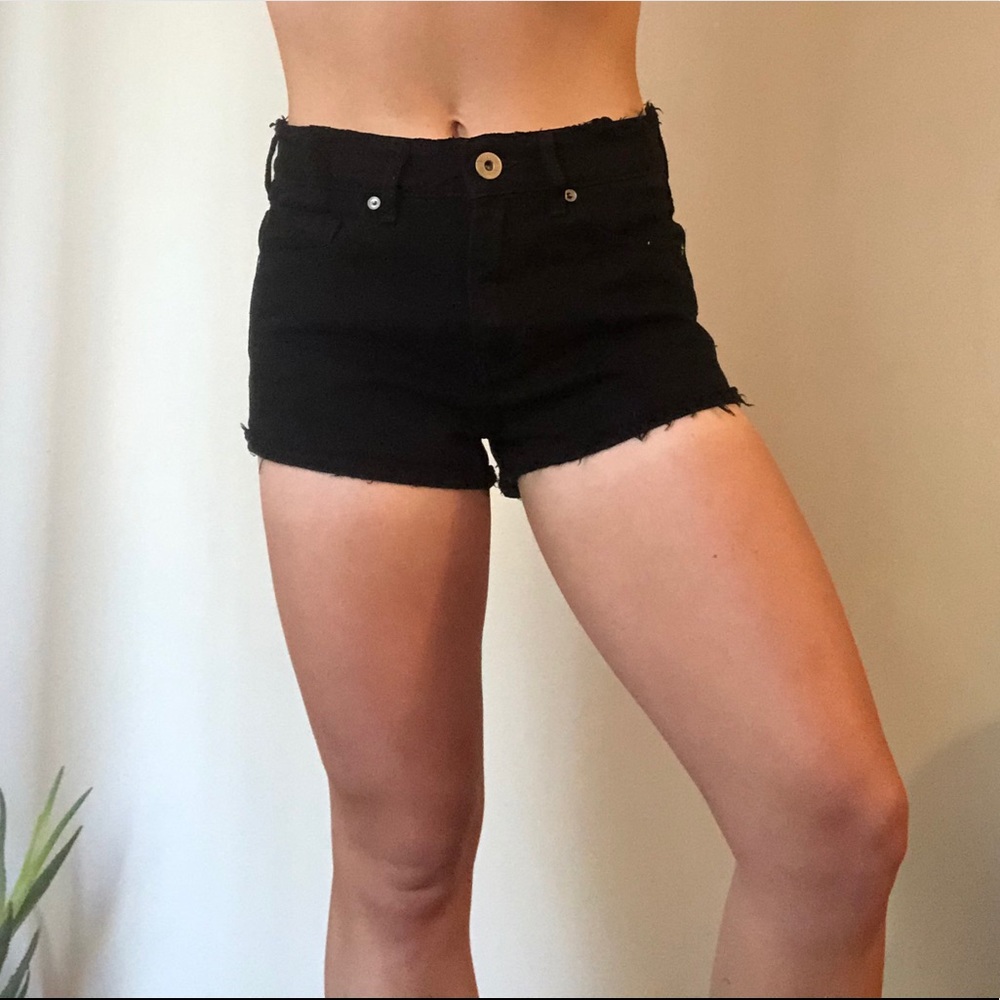 distressed black high waisted shorts